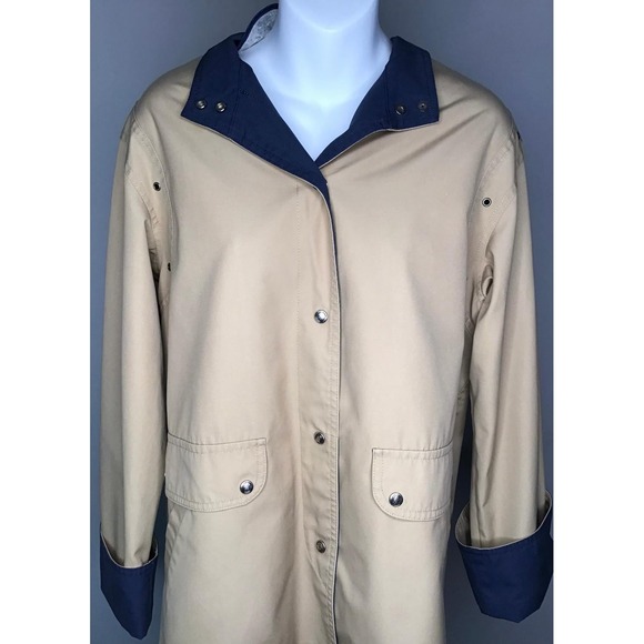 London Fog Jackets & Blazers - VTG London Fog Size 12 Tan & Navy Blue Raincoat Jacket Boat Vacation Utility